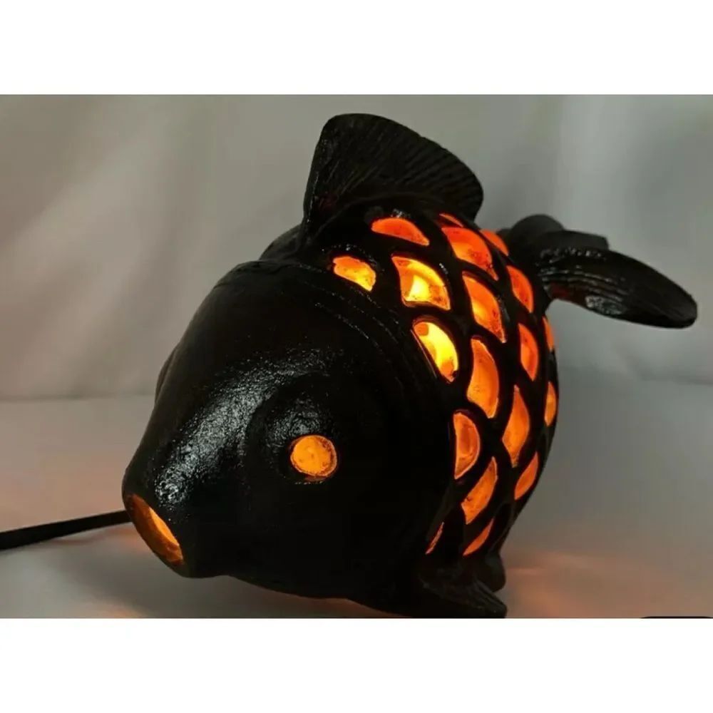 Vintage Stratford Collection Captured Blown Glass Cast Iron Goldfish  Lamp